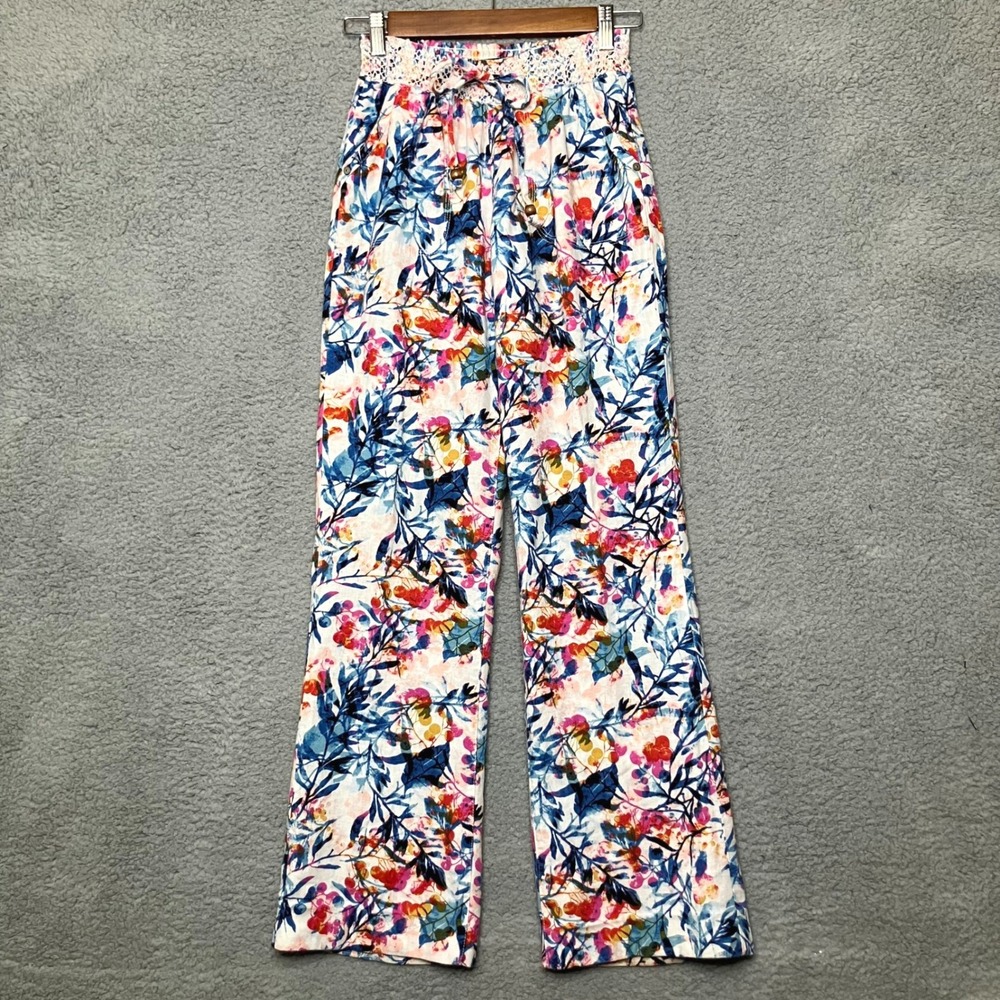 Sound/Style Wide Leg Linen Pants Women S Colorful Vibrant Garden Beachy Vacation